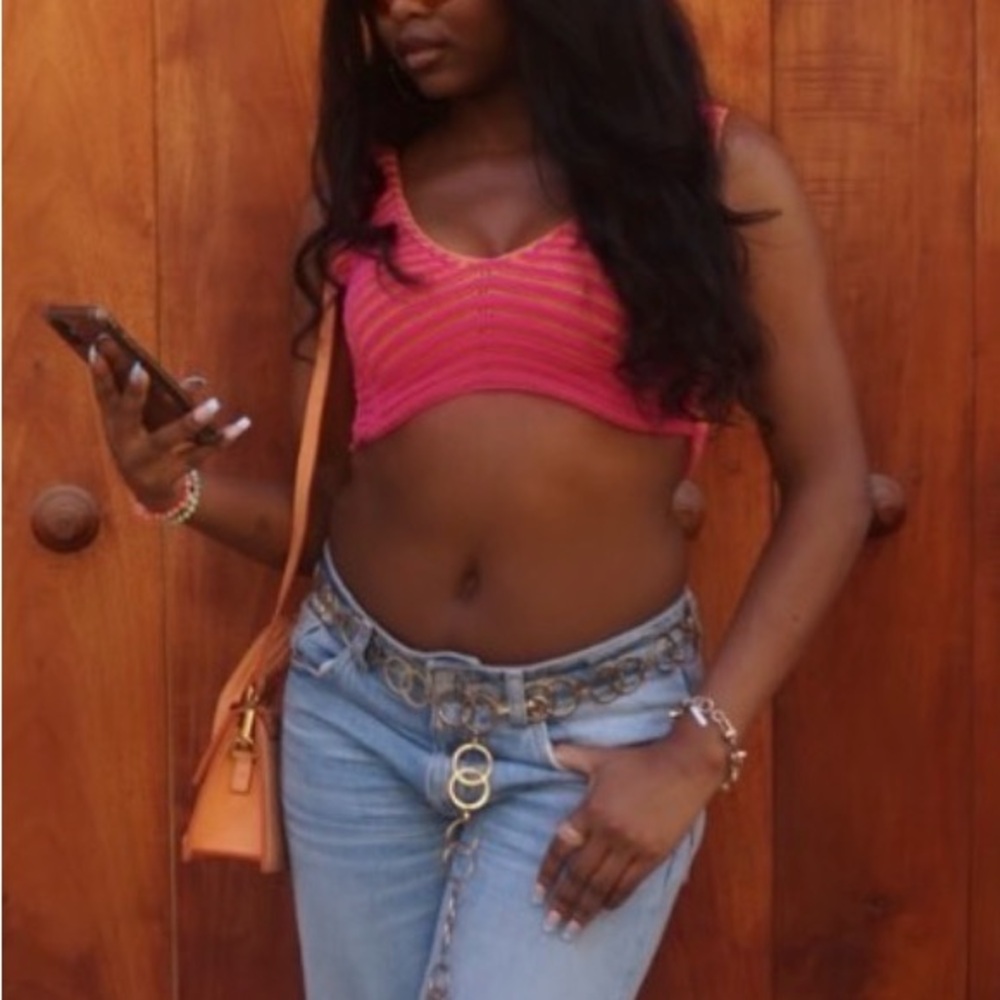 Pink and Orange Knitted Crop Tank Top